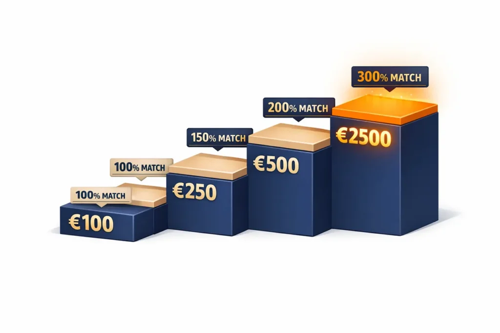 High roller casino bonus stortingsdrempels per tier