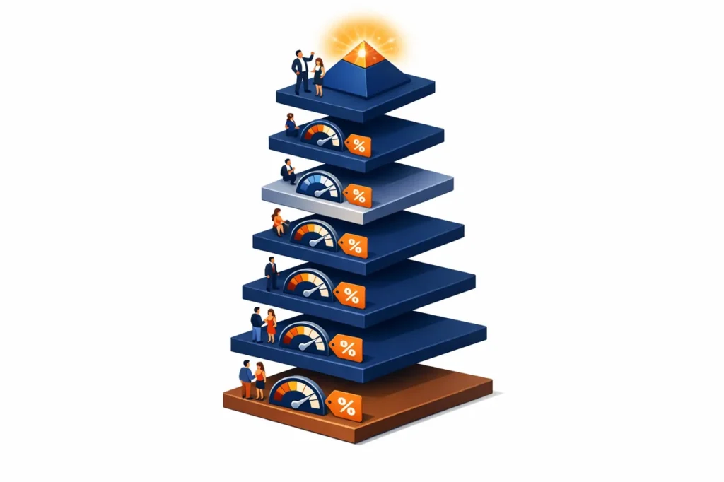 VIP casino bonus tier piramide met zes niveaus