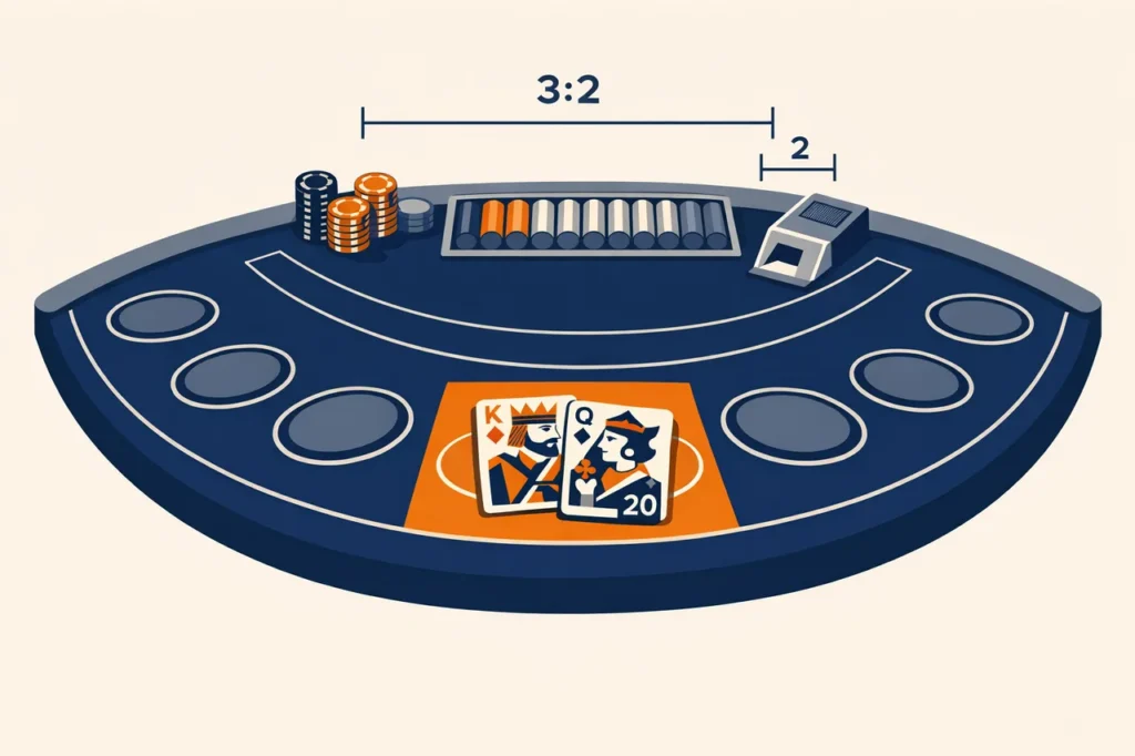 Online blackjack tafel met zeven spelerposities