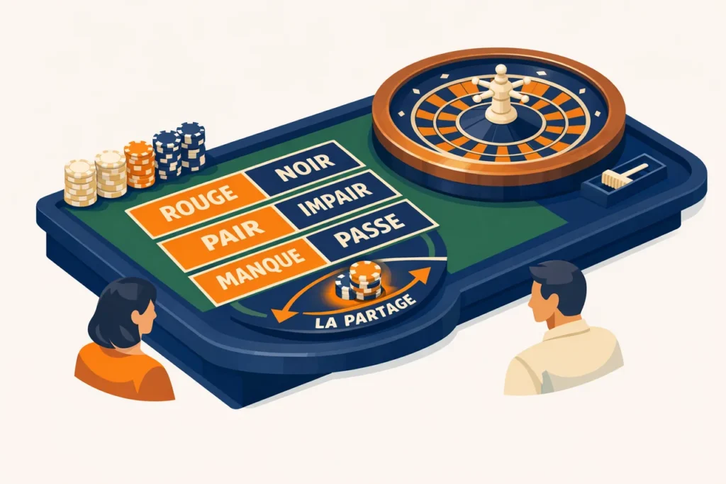 Frans roulette tafel met La Partage half stake arrow