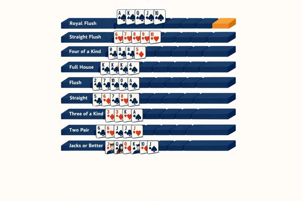 Video poker paytable Jacks or Better overzicht