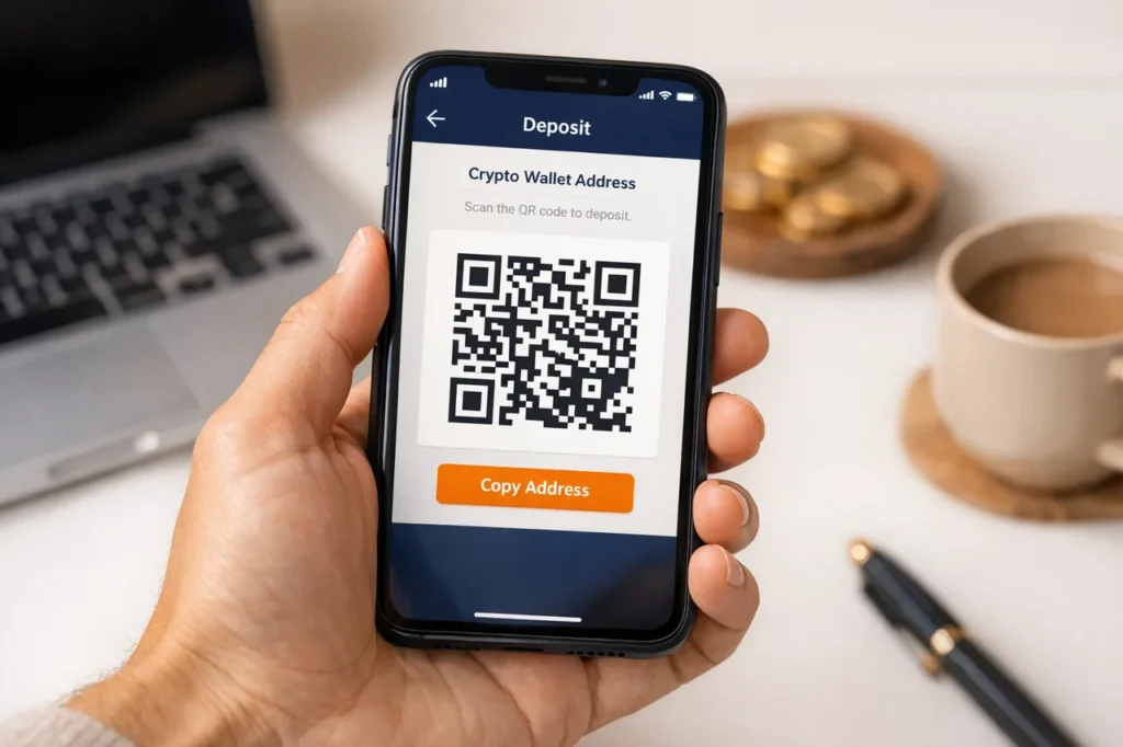 Crypto casino storting via mobile wallet QR scan