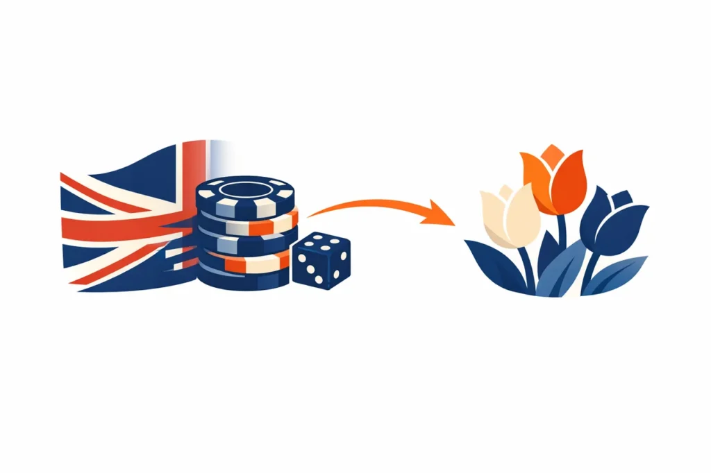 Engelse goksites UK NL grensoverschrijdend illustratie
