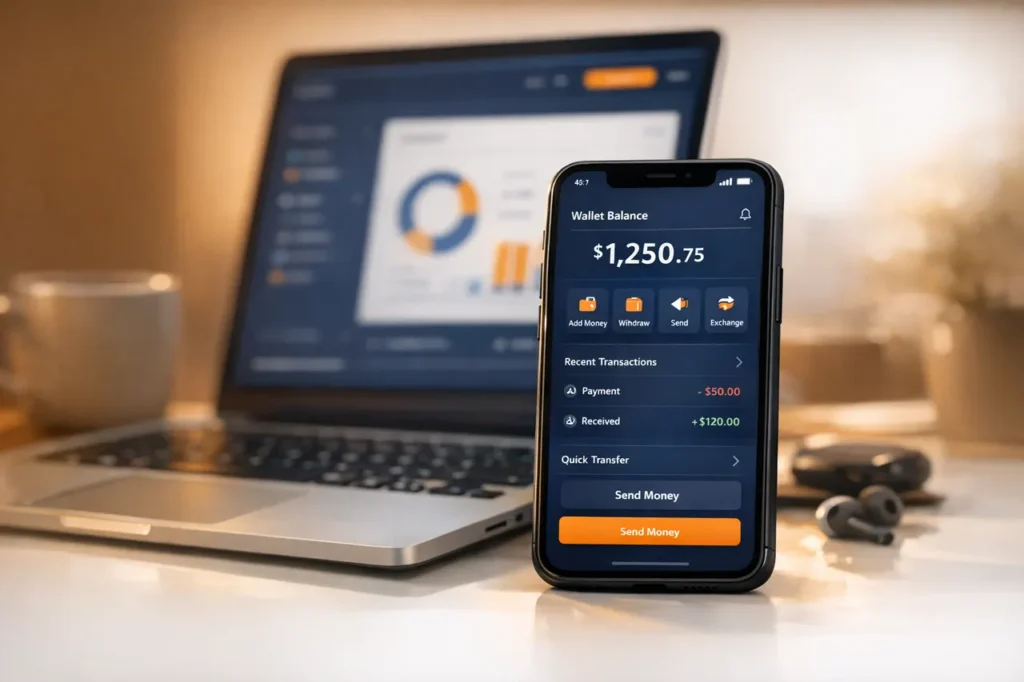 Jeton casino e-wallet storting via smartphone en laptop