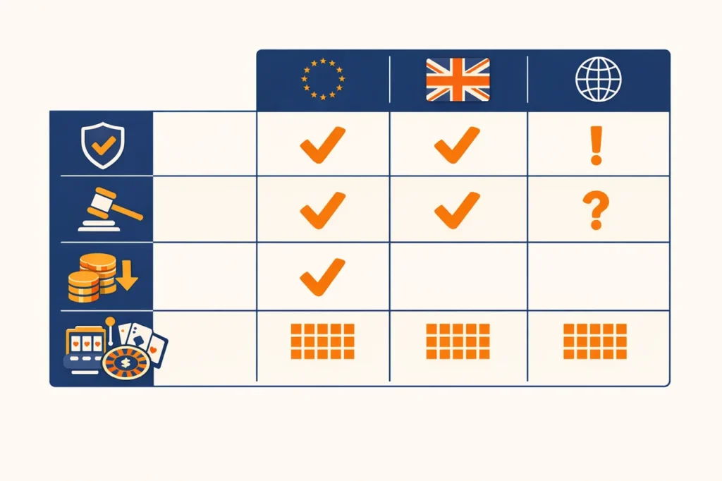 Online casino international jurisdictie vergelijking matrix