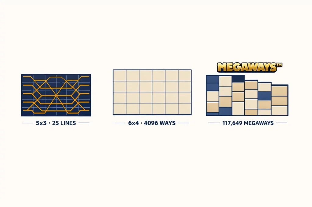 Paylines klassiek versus 243 ways versus Megaways vergelijking